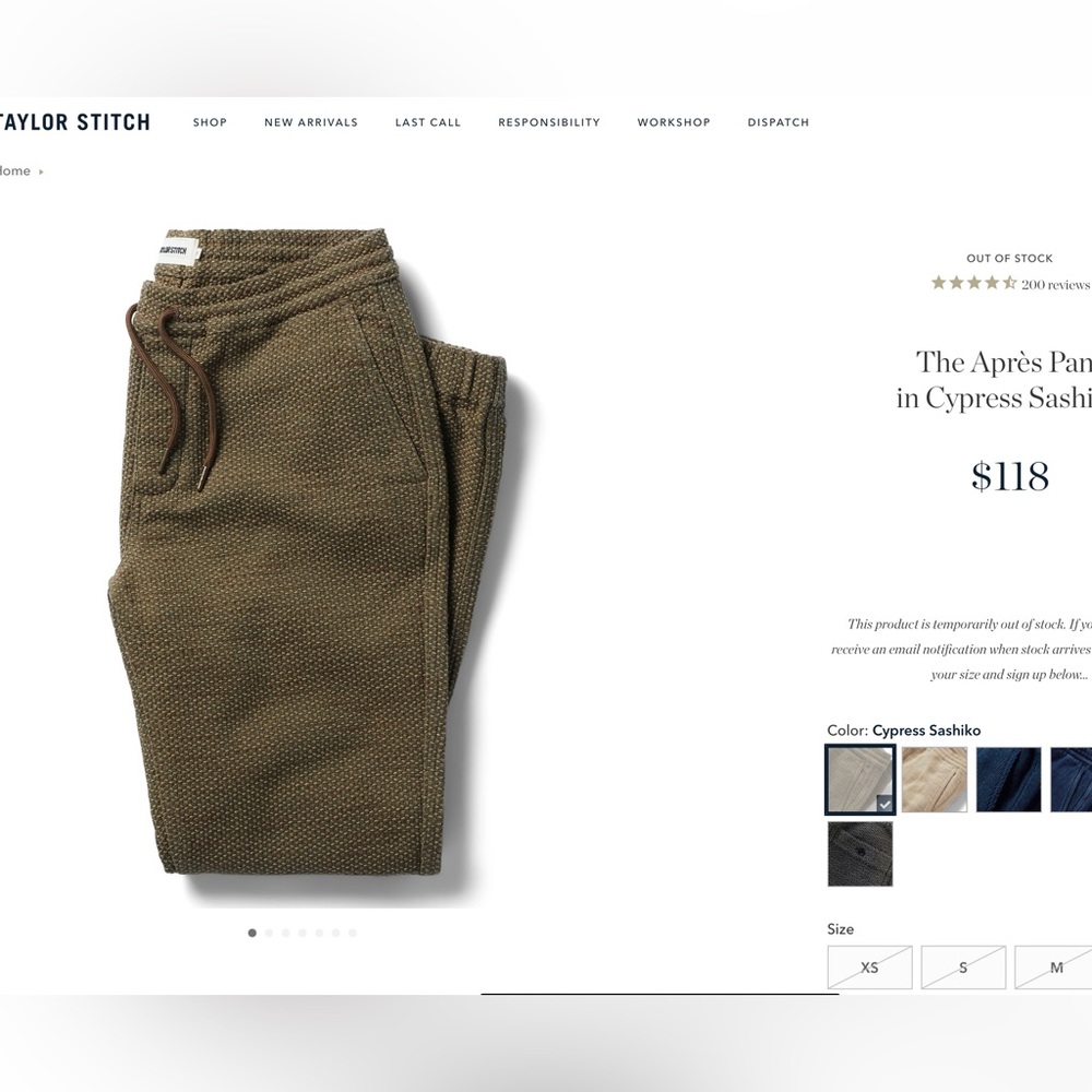 Taylor stitch The Après Pant Sashiko xl men